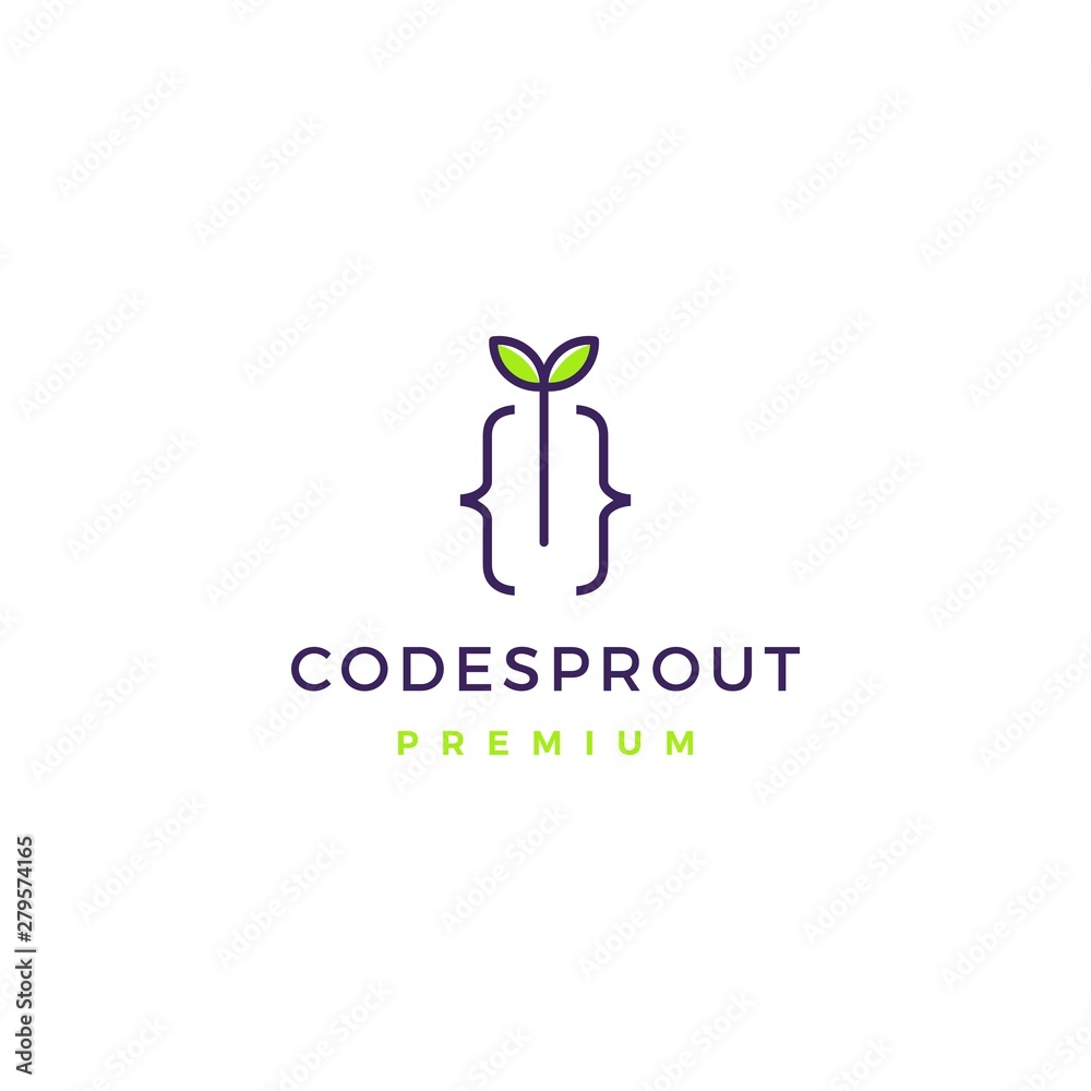 code leaf sprout logo vector icon illustration code leaf sprout logo vector icon illustration