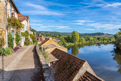 Village houses overlooking the Dordogne River in Beynac-et-Cazenac, Dordogne, France photo