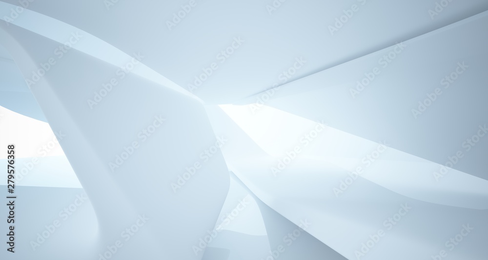 Abstract architectural white smooth interior of a minimalist house with large windows.. 3D illustration and rendering. Abstract architectural white smooth interior of a minimalist house with large windows.. 3D illustration and rendering.