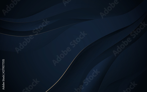 Abstract wavy luxury dark blue and gold background. Illustration vector photo