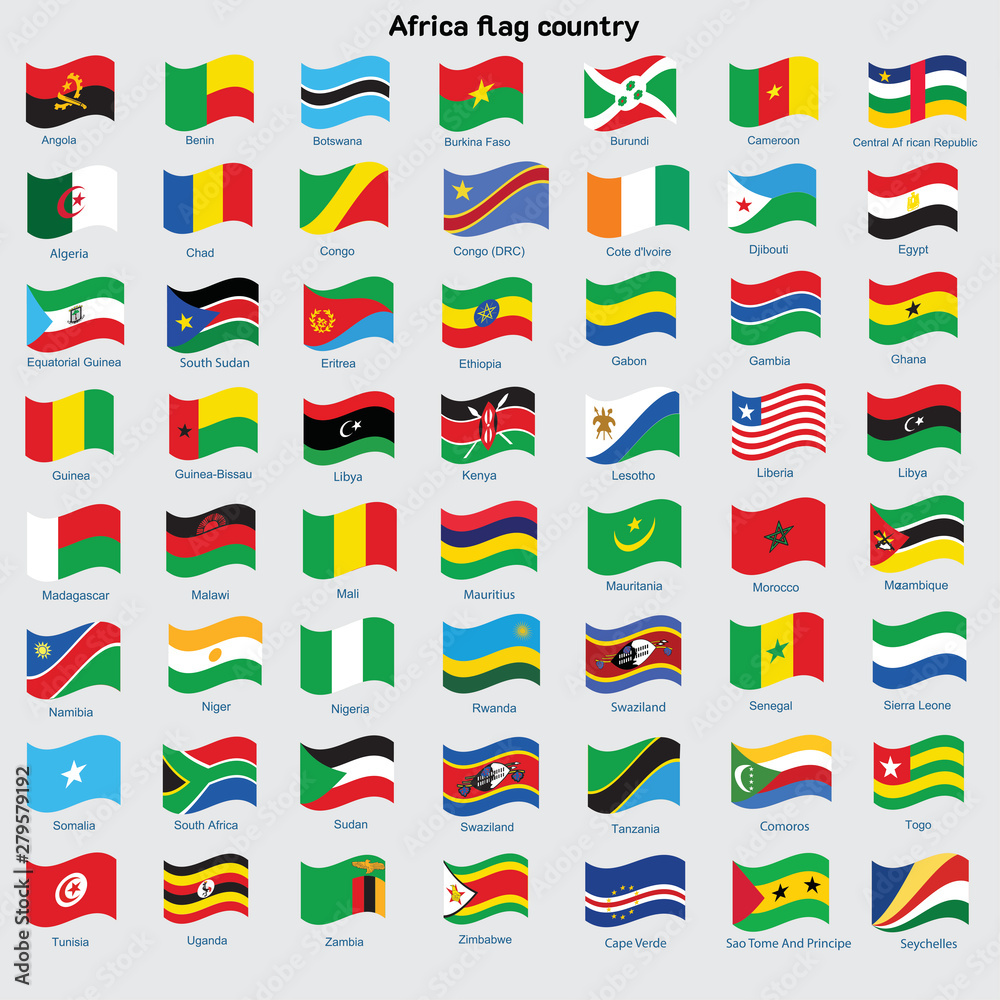Vector Illustration Set Of Africa Flags Wave With Names Stock Vector