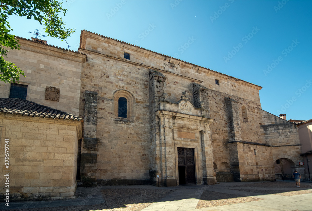 ZAMORA, SPAIN - JULY 20, 2019: The Arciprestal Church of San Pedro and San Ildefonso, is a temple, in Romanesque origin, the largest and most important of the town after the Cathedral. Main facade