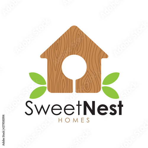 Modern minimalist wood nest house logo design.