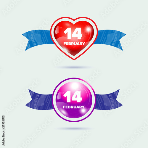14 February Valentine day set with heart shape