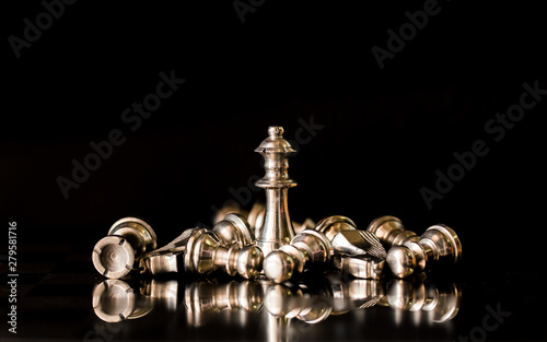 Chess figure in competition success play. strategy, management or leadership