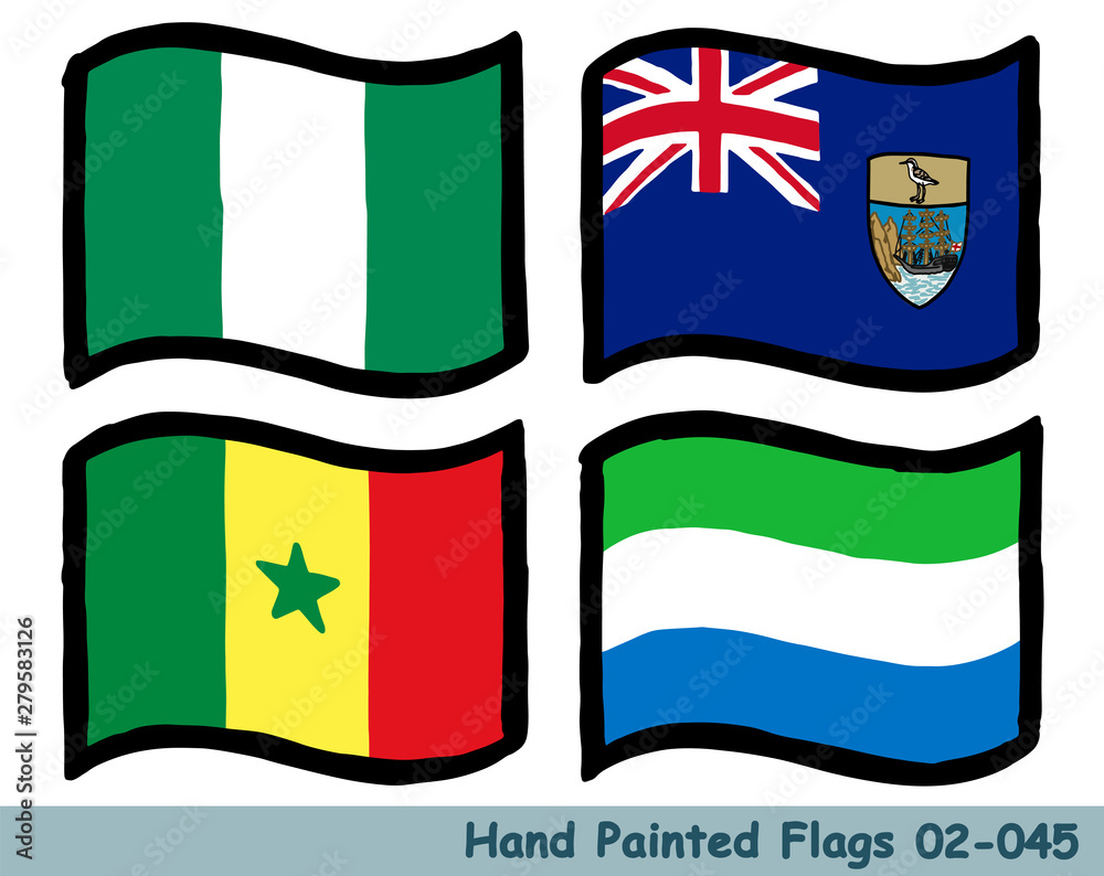 Vecteur Stock 手描きの旗アイコン ナイジェリアの国旗 セントヘレナの旗 セネガルの国旗 シエラレオネの国旗 Flag Of The Nigeria Saint Helena Senegal Sierra Leone Hand Drawn Isolated Vector Icon Adobe Stock