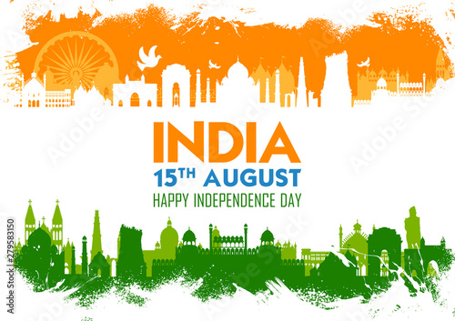 illustration of Famous Indian monument and Landmark for Happy Independence Day of India