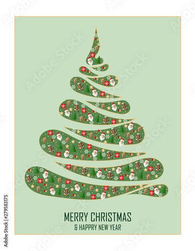 Christmas tree decoration element with Santa Claus,snowman,Christmas tree,snowflakes,gift box,reindeer,decoration ball and cookies