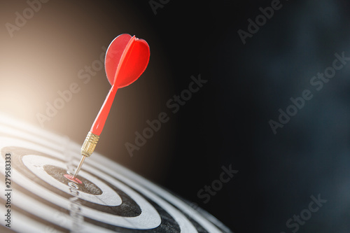 Canvas Print Dart arrow hitting in the target center of dartboard,business target