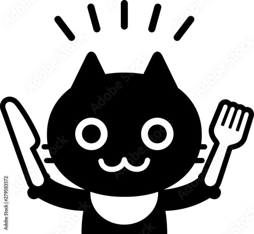 ナイフとフォークを持った猫のキャラクター