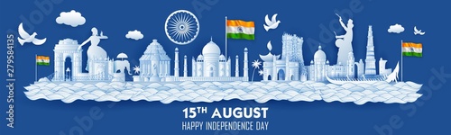 illustration of Famous Indian monument and Landmark for Happy Independence Day of India