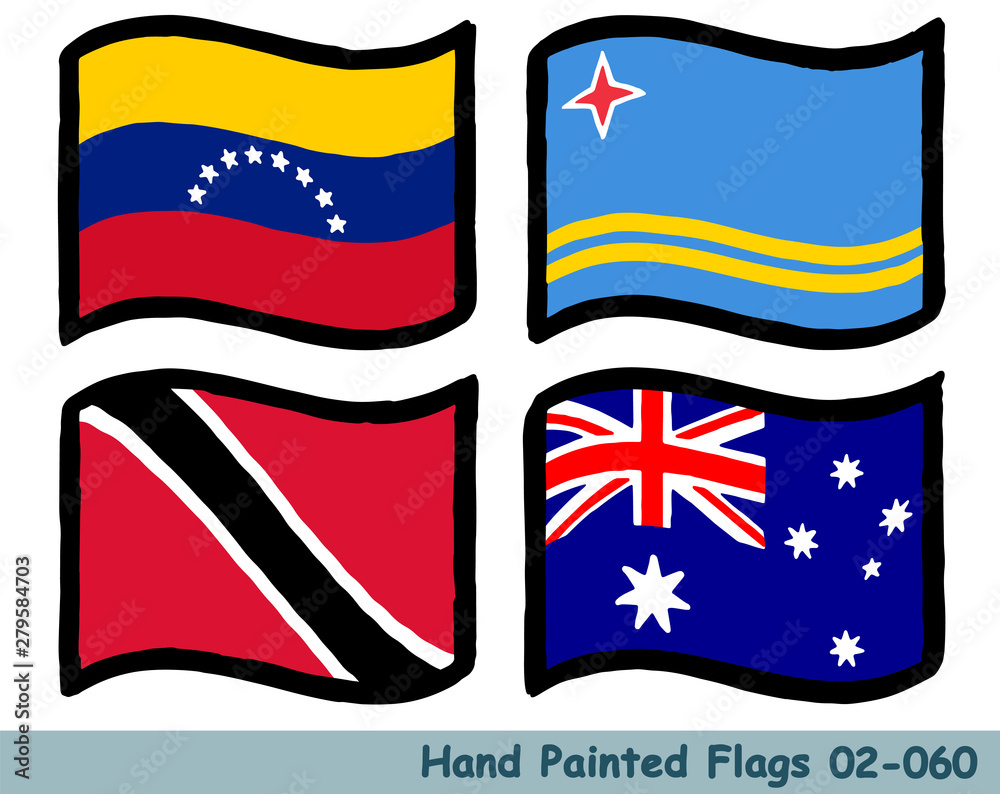手描きの旗アイコン ベネズエラの国旗 アルバの国旗 トリニダード トバゴの国旗 オーストラリアの国旗 Flag Of The Venezuela Aruba Trinidad And Tobago Australia Hand Drawn Isolated Vector Icon Stock Vector Adobe Stock