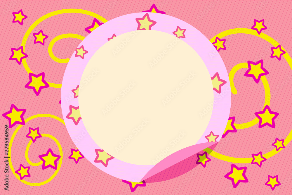 Pink vector photo frame on a pink background with stars and spirals. Nice and pretty. Suitable for children and adults.