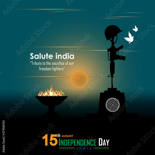 15 august- illustration of Indian army memorial background. Elegant Poster, Banner or Flyer design for Indian Independence Day celebration. - Vector
