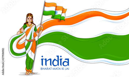 illustration of Mother India on Indian background for Happy Independence Day of India