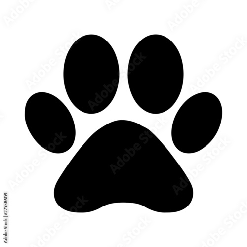 Black silhouette of a paw footprint, isolated on white background