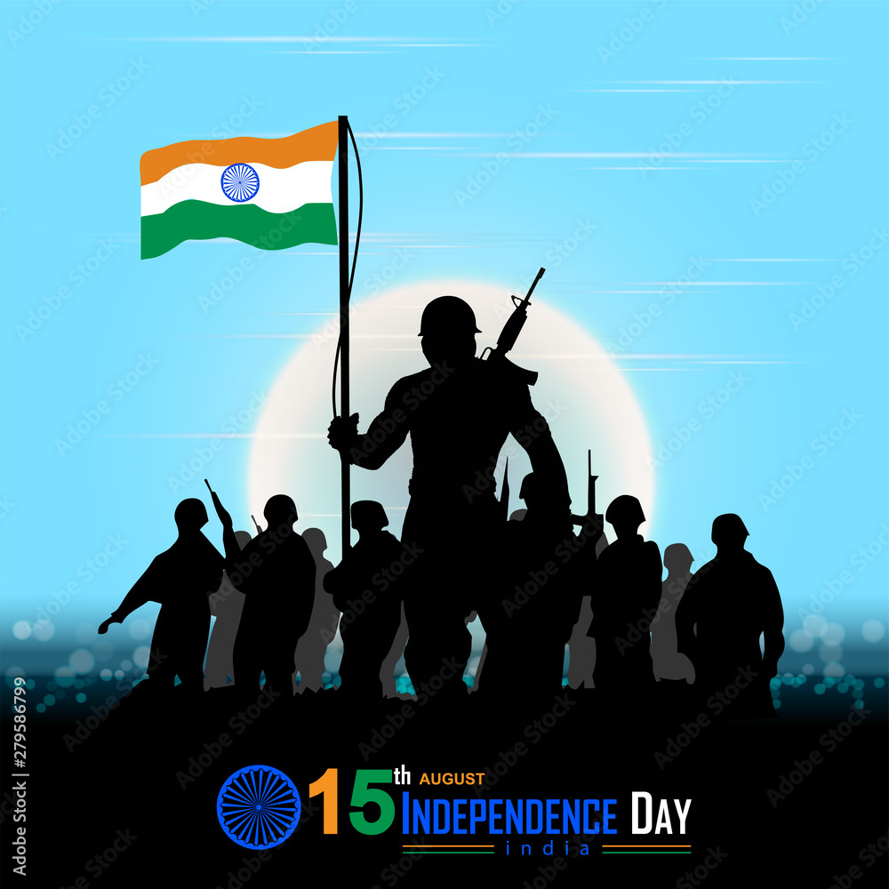 15 august- illustration of Indian army holding the flag background ...