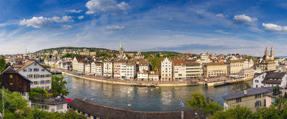 Panoramic View Cityscape of Zurich City, Switzerland, Business Downtown and Financial District of Swiss., Architecture Building in Old Town of Zurich Metropolis, Travel Destination of Europe