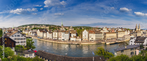 Panoramic View Cityscape of Zurich City, Switzerland, Business Downtown and Financial District of Swiss., Architecture Building in Old Town of Zurich Metropolis, Travel Destination of Europe