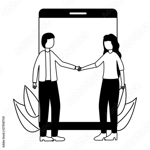 young business couple team with smartphones