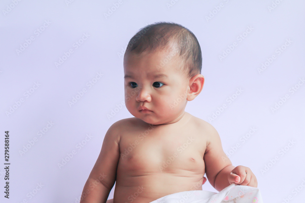 portrait of asian baby girl sitting on white background portrait of asian baby girl sitting on white background