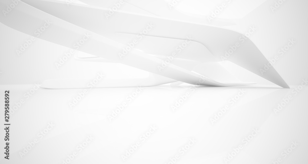 Abstract architectural white smooth interior of a minimalist house with large windows.. 3D illustration and rendering. Abstract architectural white smooth interior of a minimalist house with large windows.. 3D illustration and rendering.