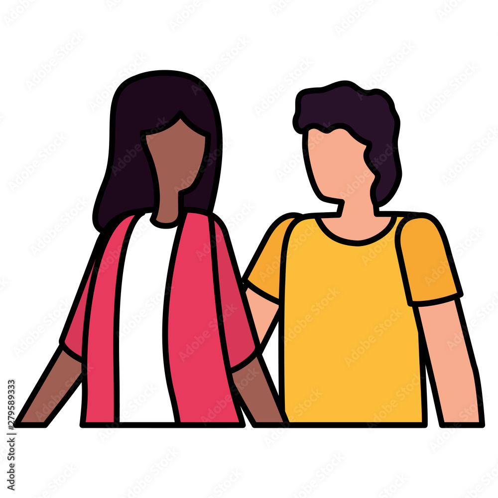 young lovers couple interracial avatars characters