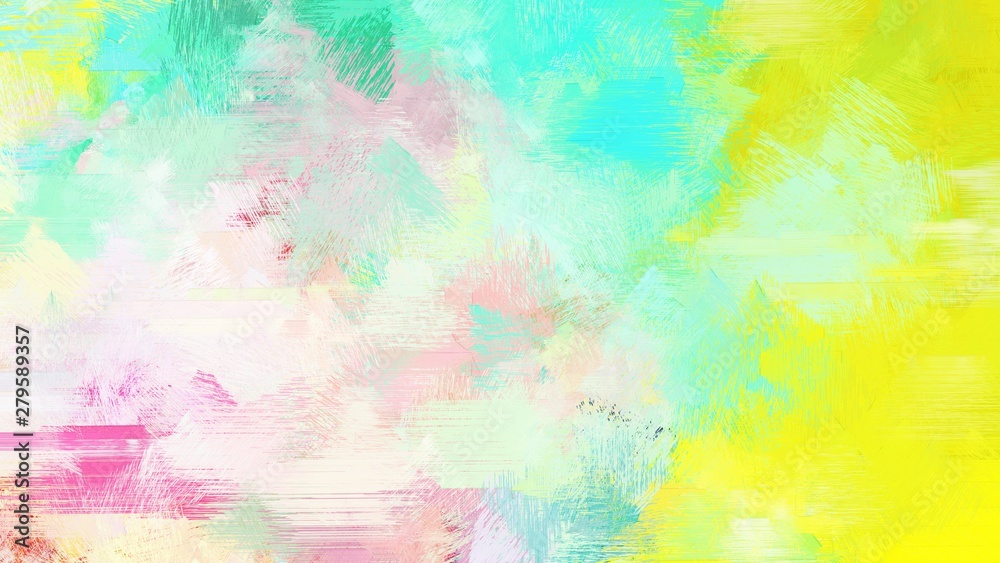 abstract brush painting for use as background, texture or design element. mixed colours of light gray, turquoise and yellow