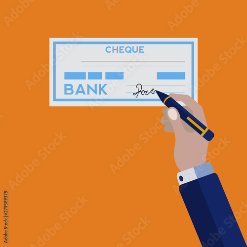Hand signing bank check vector concept