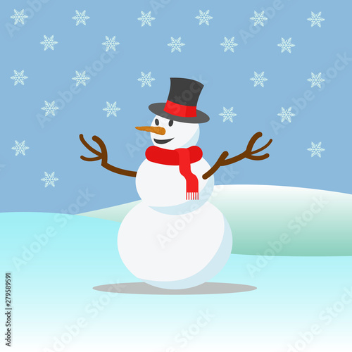 Snowman and snowflakes vector illustration © Adel