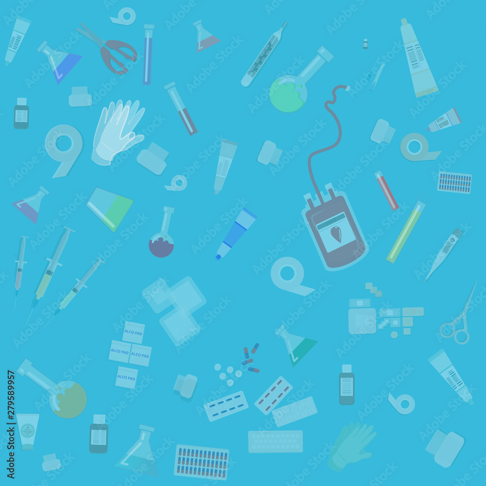 Medical equipment flat cartoon abstract background for web and print decoration Medical equipment flat cartoon abstract background for web and print decoration