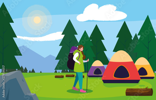 man camping tent forest tents trees field