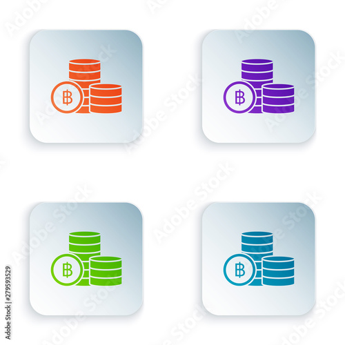 Color Cryptocurrency coin Bitcoin icon isolated on white background. Blockchain technology, bitcoin, digital money market, cryptocoin wallet. Set icons in colorful square buttons. Vector Illustration