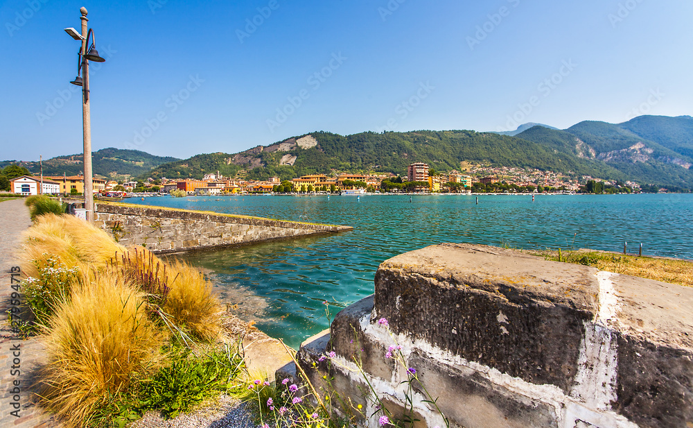 Naklejka premium Paratico and Sarnico on the Lago d Iseo in Lombardy Italy