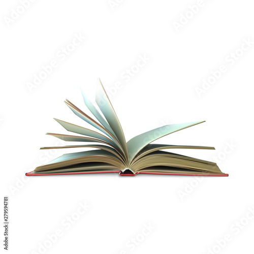Realistic open book. Book template with white pages. Vector illustration isolated on white background