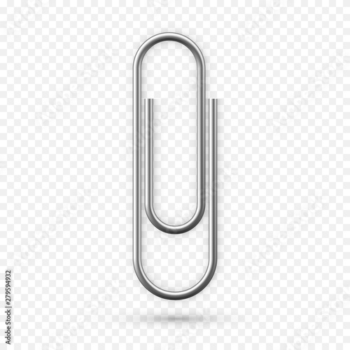 Paperclip icon. Realistic Paper clip attachment with shadow. Attach file business document. Vector illustration isolated on transparent background