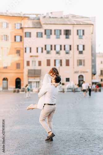  Beautiful stylish pair of in the European style. Wedding photo shoot on the streets of Rome.