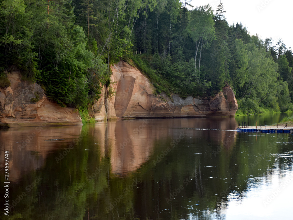 beautiful sandstone cliffs, beautiful colors, river Gauja, Ergļu cliffs, Latvia
