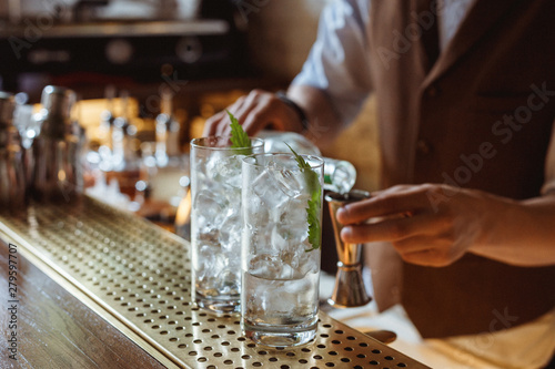 Prepairing gin and tonic at the bar photo