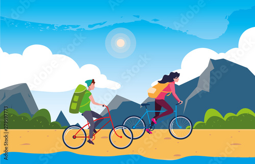 couple riding bike in the landscape