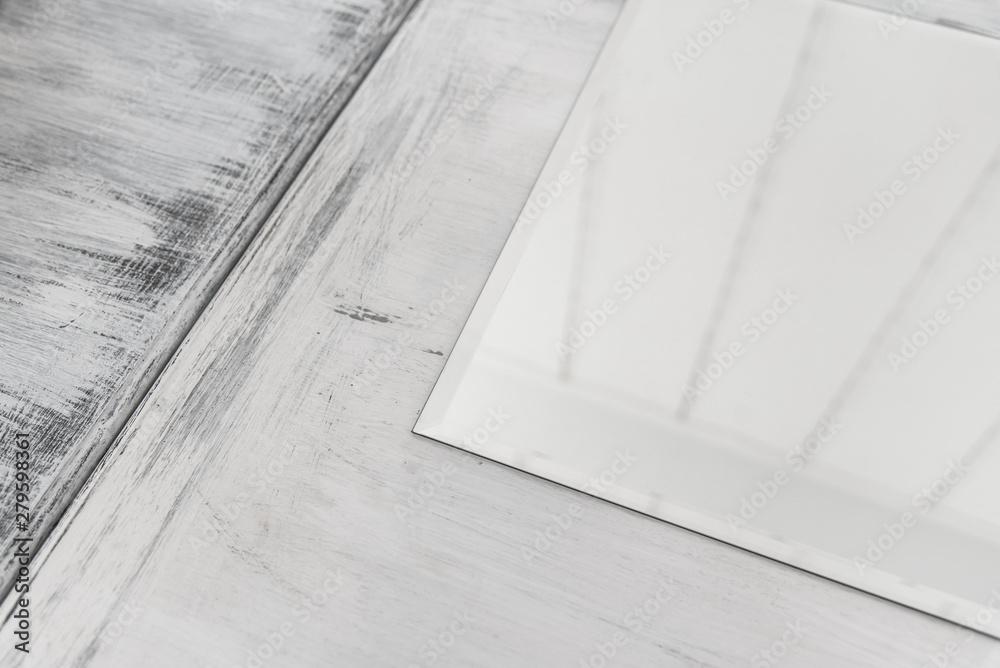 Light background, white wood and glass texture, geometric Light background, white wood and glass texture, geometric