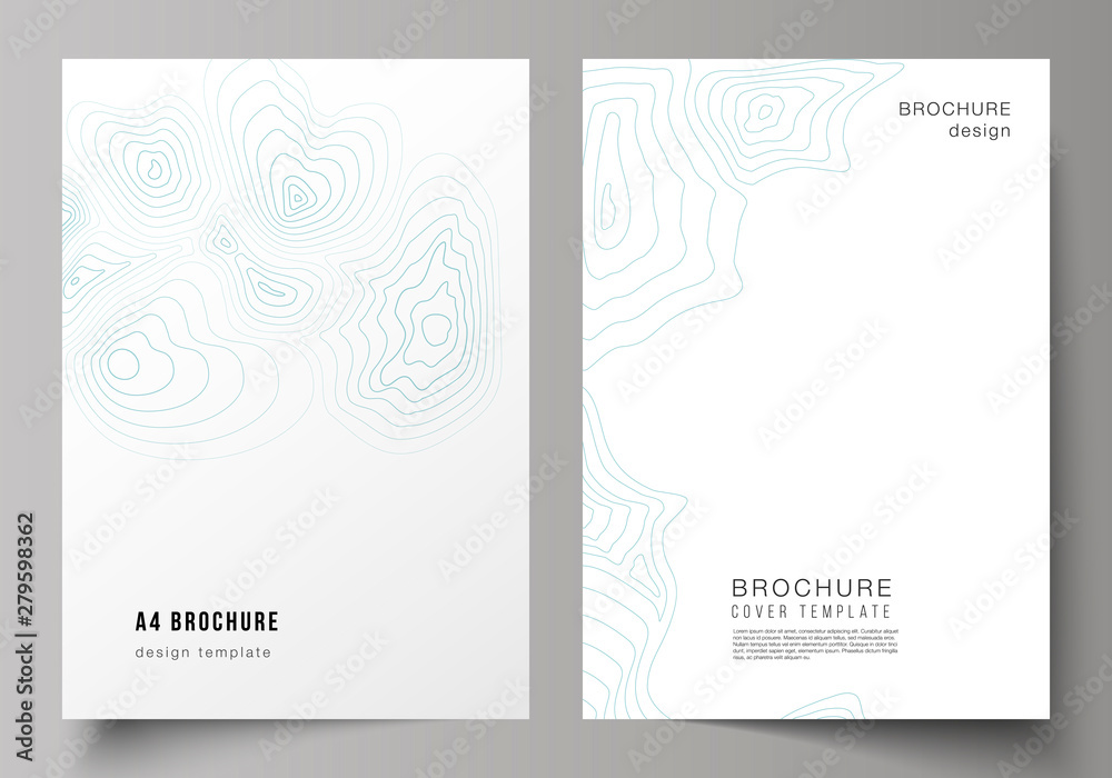 The vector layout of A4 format modern cover mockups design templates for brochure, magazine, flyer, booklet, annual report. Topographic contour map, abstract monochrome background.