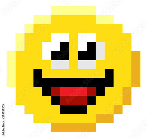 An emoji emoticon face icon in a pixel art 8 bit video game style © Christos Georghiou