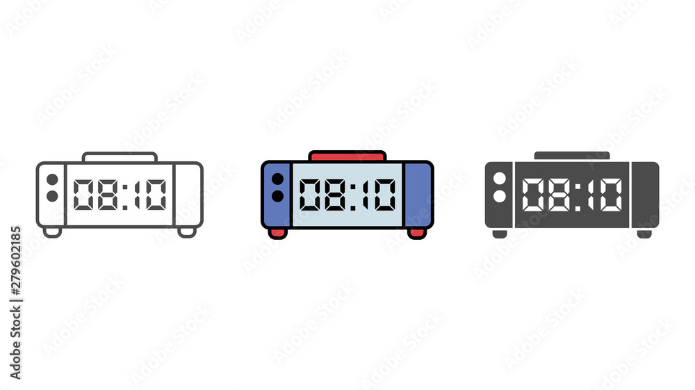 Digital alarm clock vector icon sign symbol