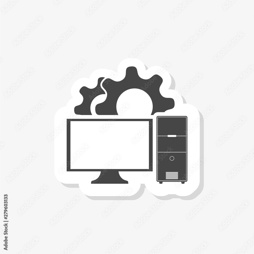 Personal computer sticker isolated on white background, PC icon 