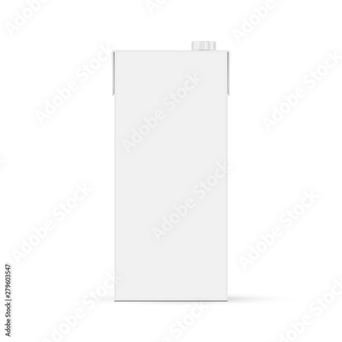 Carton box mockup with screw cap, isolated on white background. Package for juice or milk. Vector illustration
