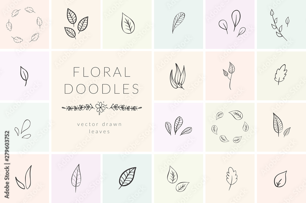 Vector Hand Drawn Doodle florals and plants - obrazy, fototapety, plakaty 