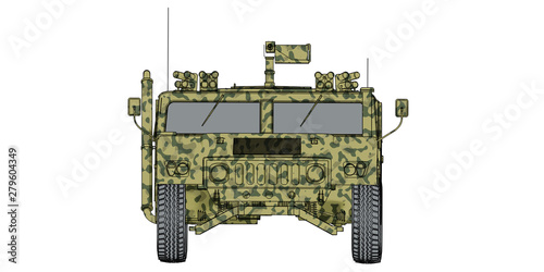 camouflaged 3d render front view of humvee military vehicle photo