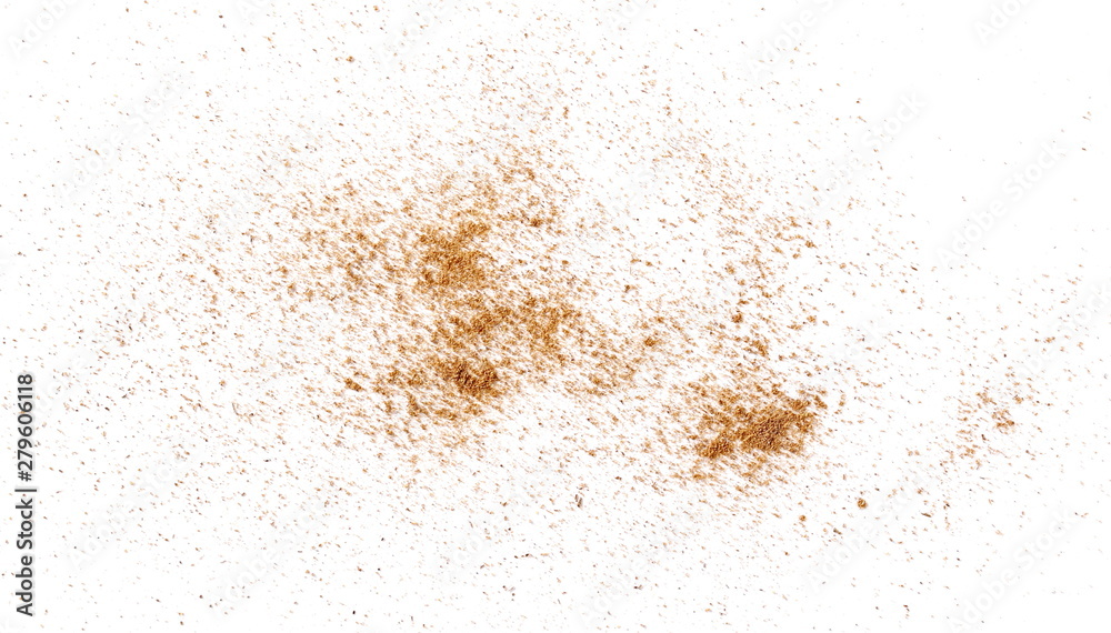 Pile cinnamon powder isolated on white background, with top view Pile cinnamon powder isolated on white background, with top view