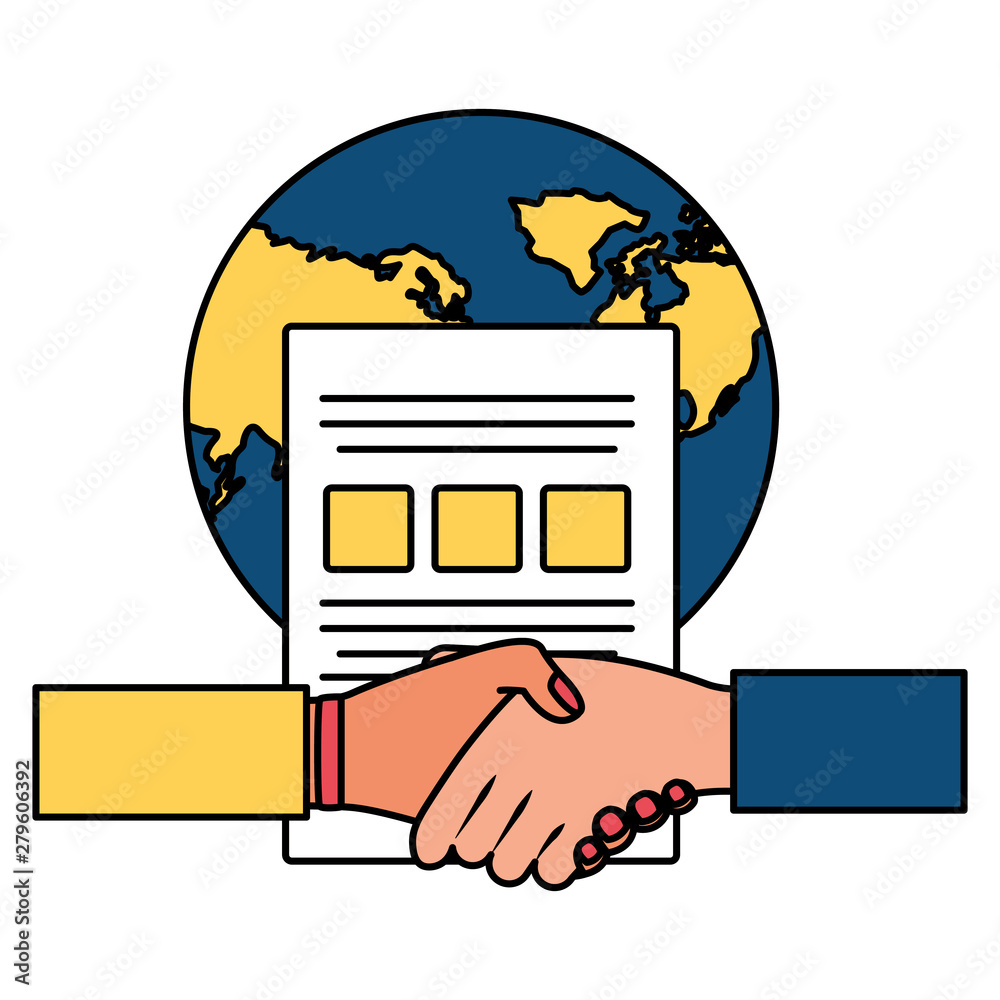 hands business done deal with world planet and document